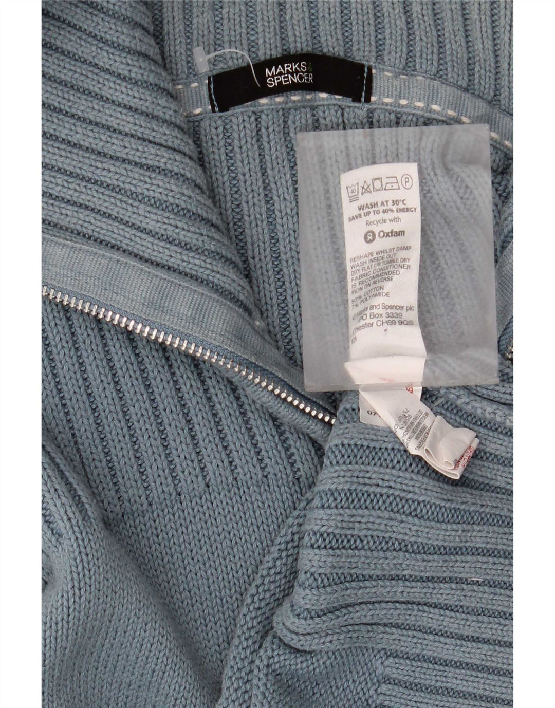 Suéter cardigã feminino Marks & Spencer Reino Unido 16 grande algodão azul