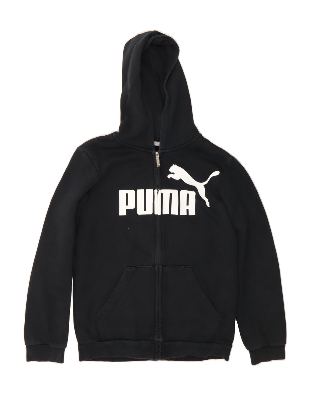 PUMA Boys Graphic Zip Hoodie Sweater 13-14 Years XL Black Cotton Vintage Puma and Second-Hand Puma from Messina Hembry 