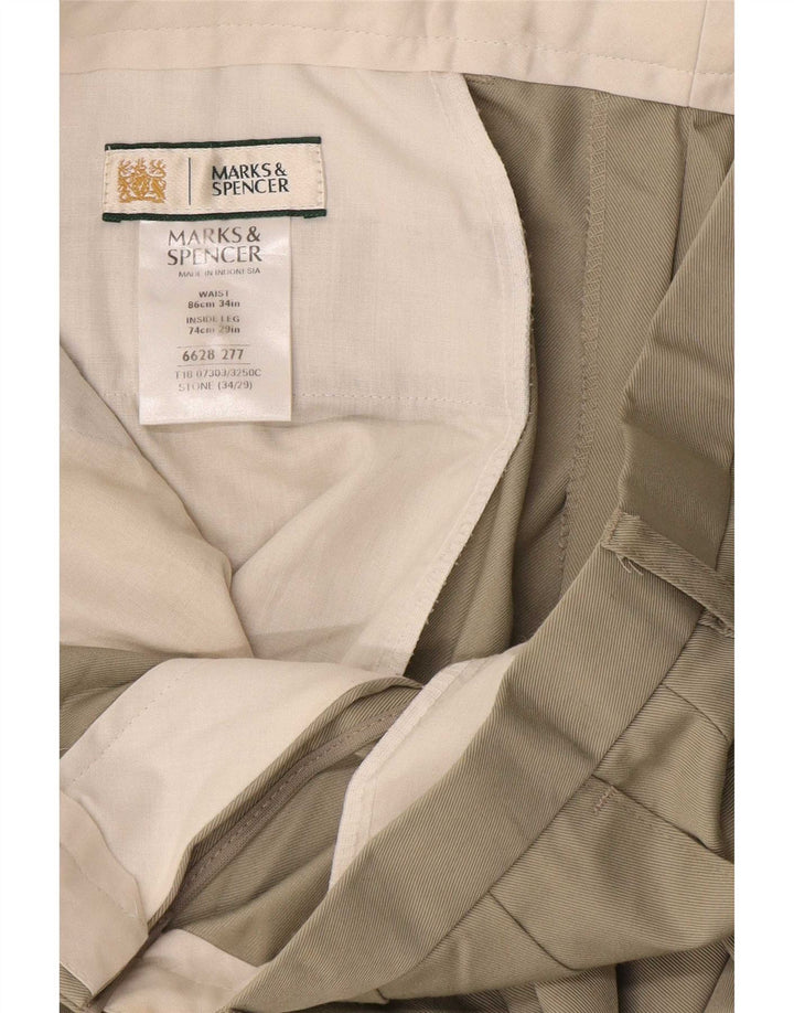 Calça chino masculina Marks & Spencer W34 L29 poliéster cinza