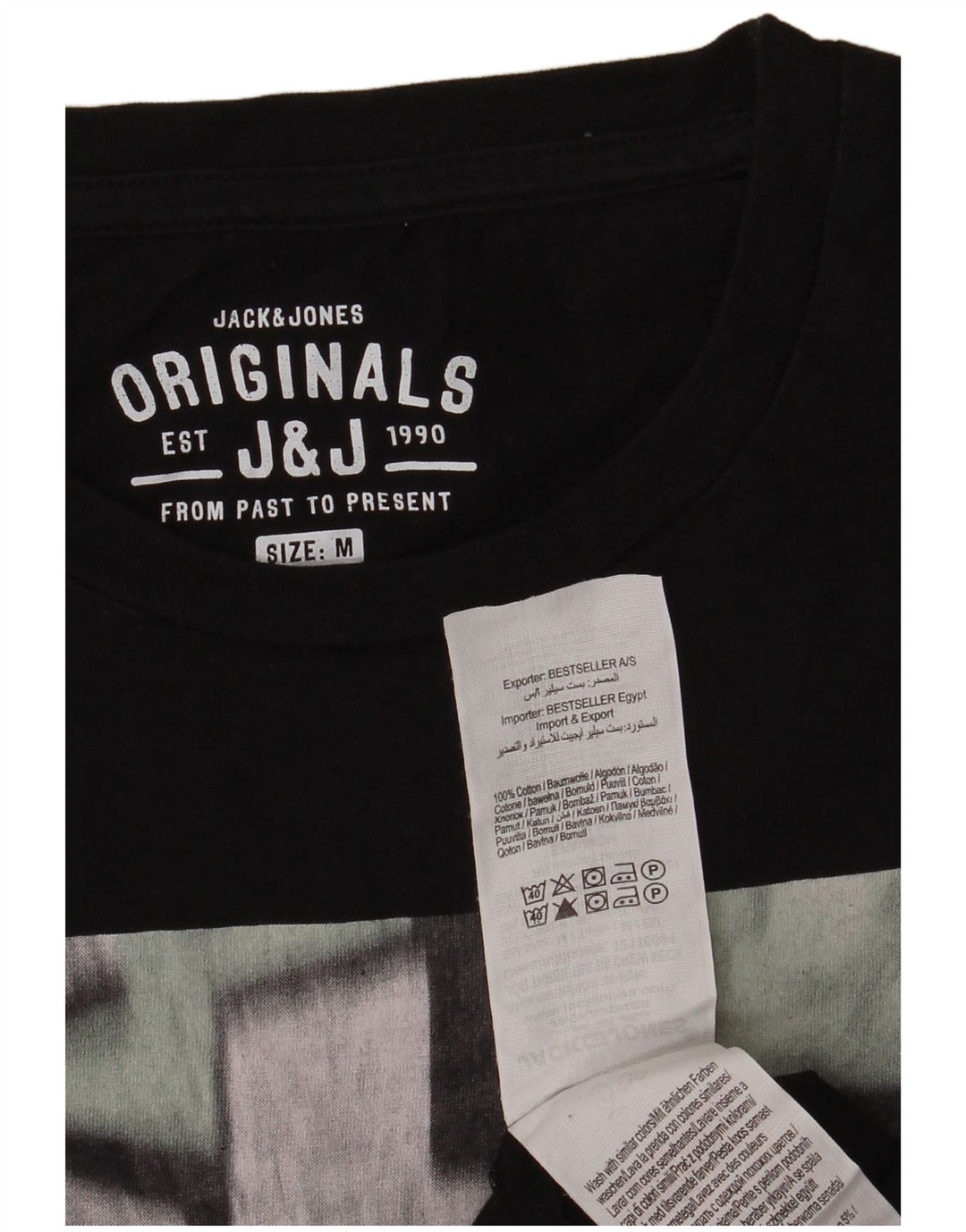 Camiseta gráfica masculina Jack & Jones Top médio algodão preto