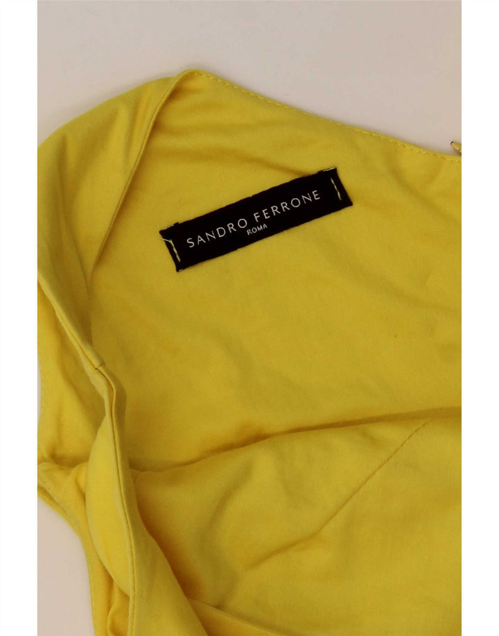 Sandro Ferrone Vestido feminino sem mangas com bainha UK 8 pequeno amarelo