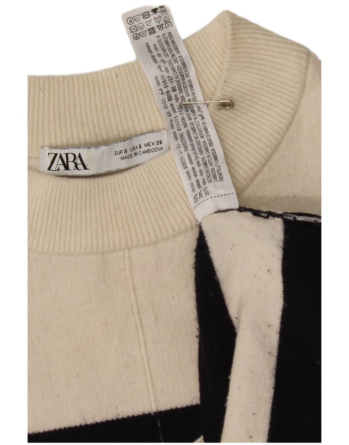 Suéter feminino Zara com gola redonda grande e listrado branco pequeno Reino Unido 10