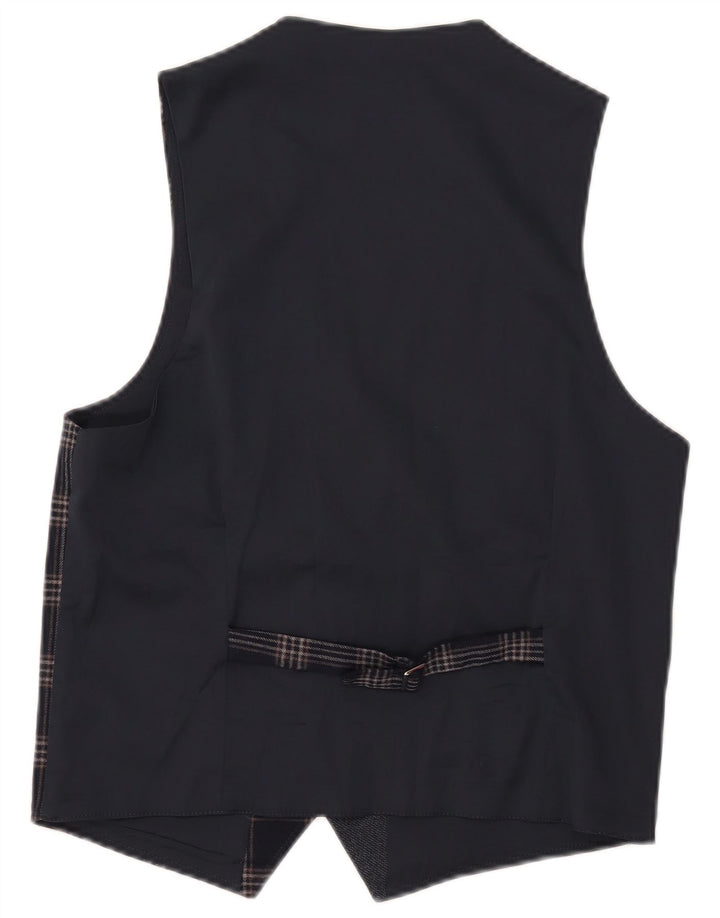 Colete masculino vintage IT 46 pequeno poliéster xadrez azul marinho