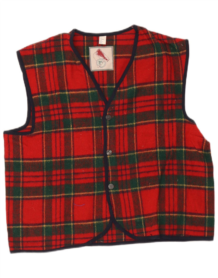 Colete masculino vintage grande lã xadrez vermelha