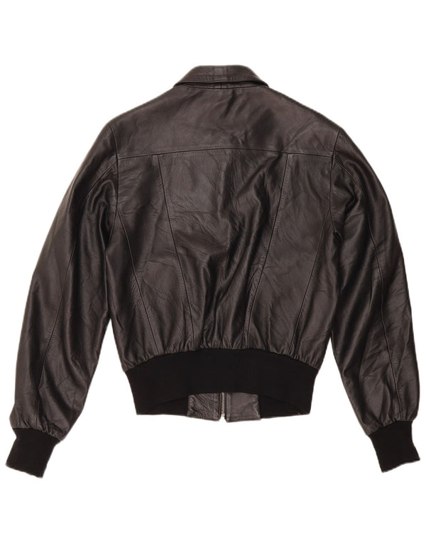 Jaqueta de couro bomber feminina vintage IT 44 couro preto médio