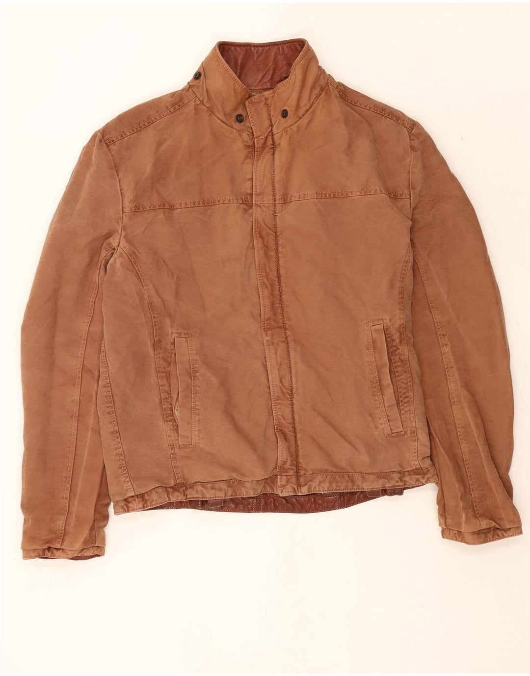 Jaqueta de couro reversível masculina vintage UK 40 grande marrom