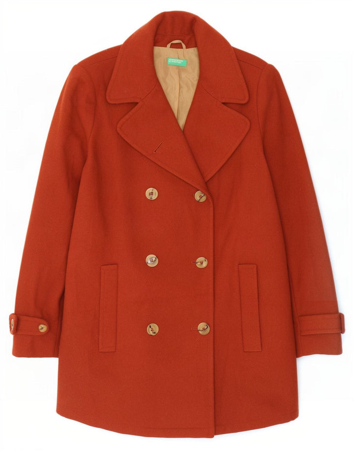Casaco Pea Coat Feminino Benetton UK 14 Grande Lã Marrom