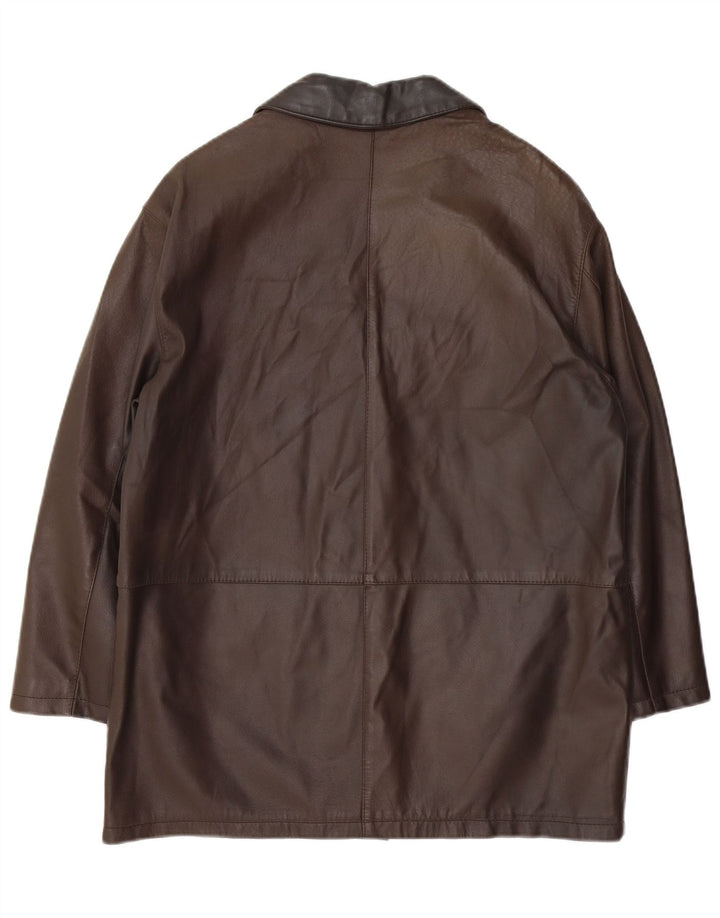 Casaco de couro superdimensionado feminino vintage IT 46 couro marrom grande