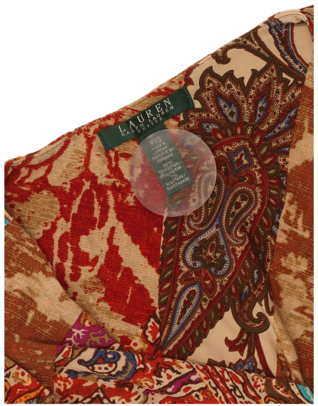 Vestido feminino Ralph Lauren A-Line UK 4 XS marrom paisley poliéster