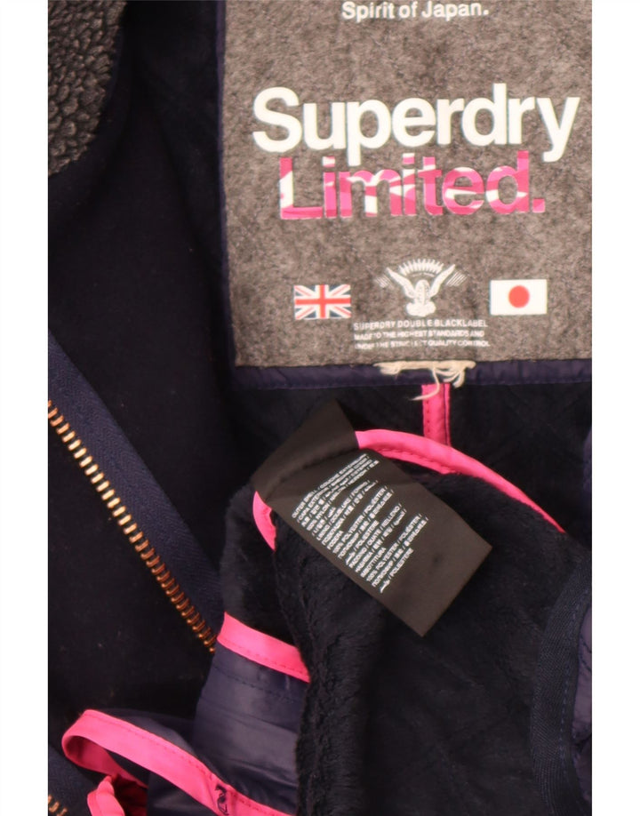Jaqueta acolchoada feminina Superdry UK 14 médio azul marinho colorblock nylon