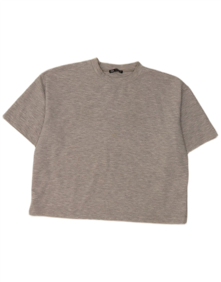 Camiseta feminina Zara UK 16 grande poliéster manchado cinza