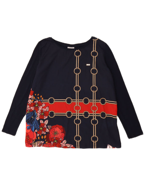 US Polo Assn. Blusa Feminina Top UK 16 Grande Algodão Floral Azul Marinho