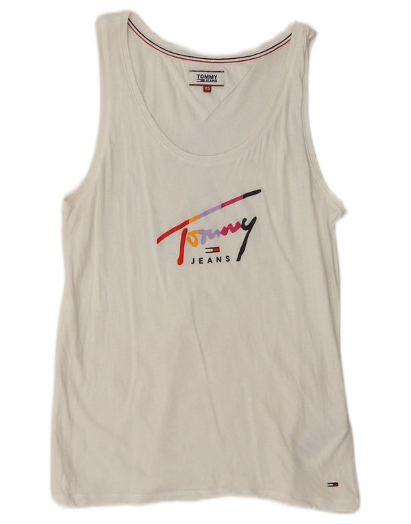 Tommy Hilfiger Womens Graphic Vest Top UK 6 XS White Cotton