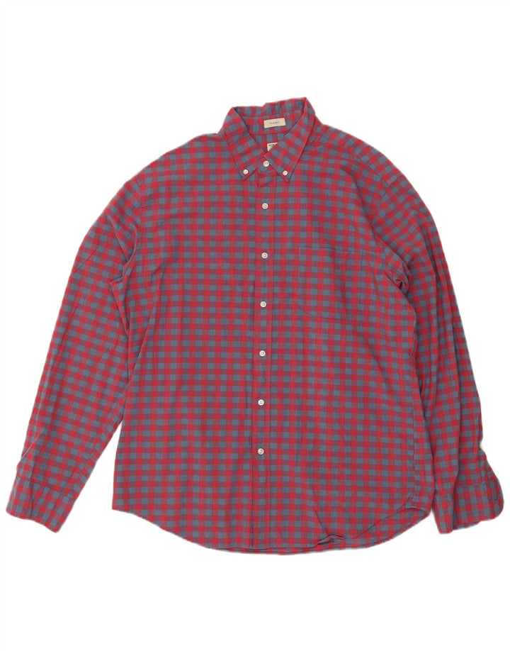 J. CREW Camisa masculina clássica de ajuste grande de algodão vermelho guingão