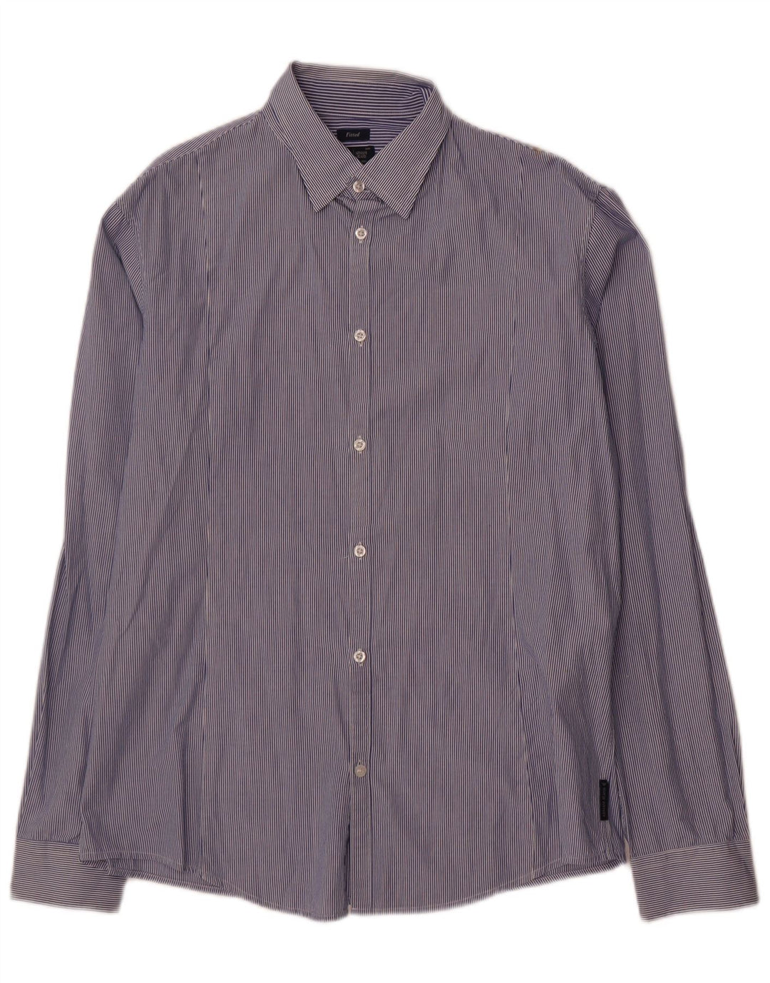 Armani Jeans Camisa masculina justa 2XL algodão listrado azul