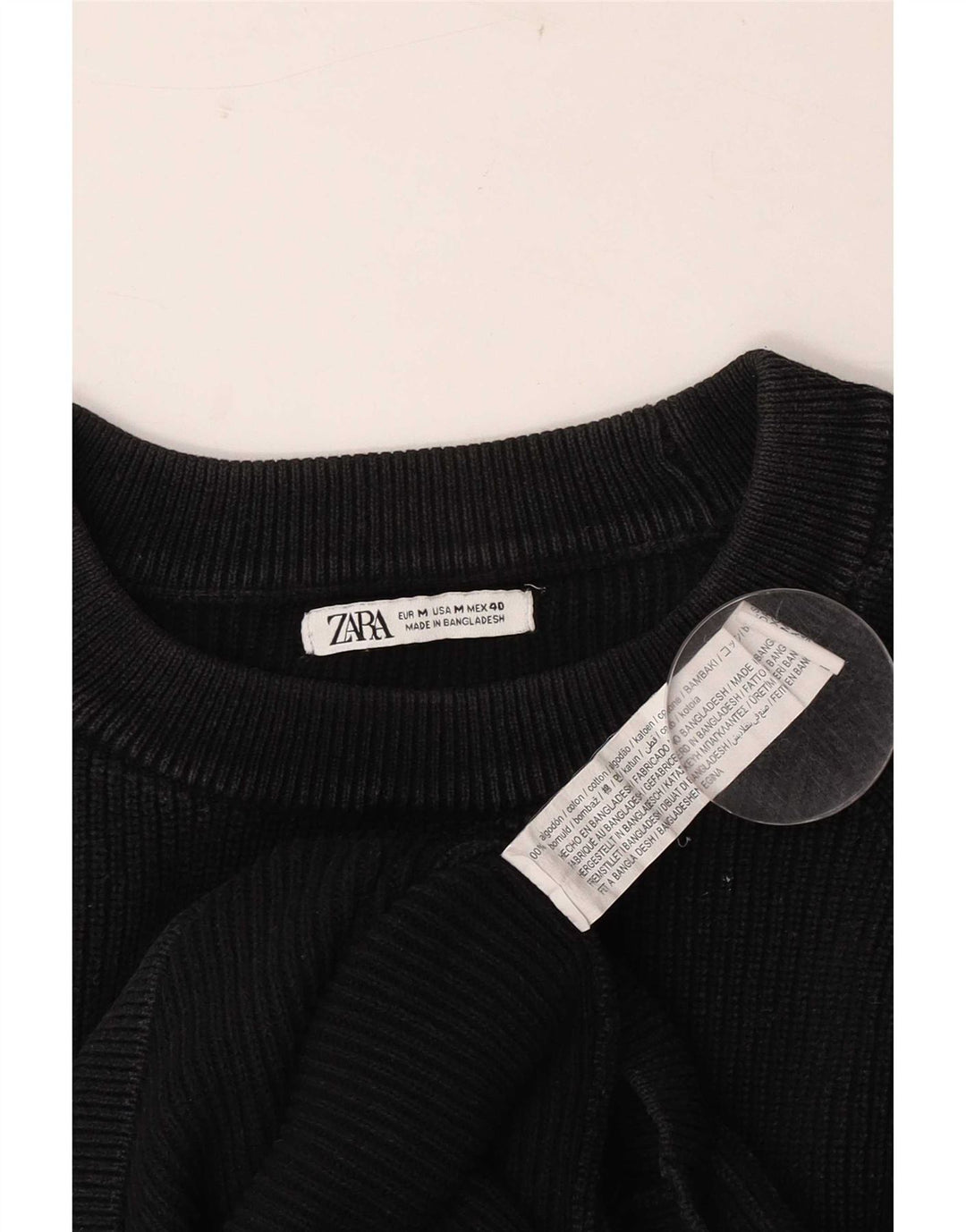 Zara Suéter masculino com gola redonda, algodão preto médio