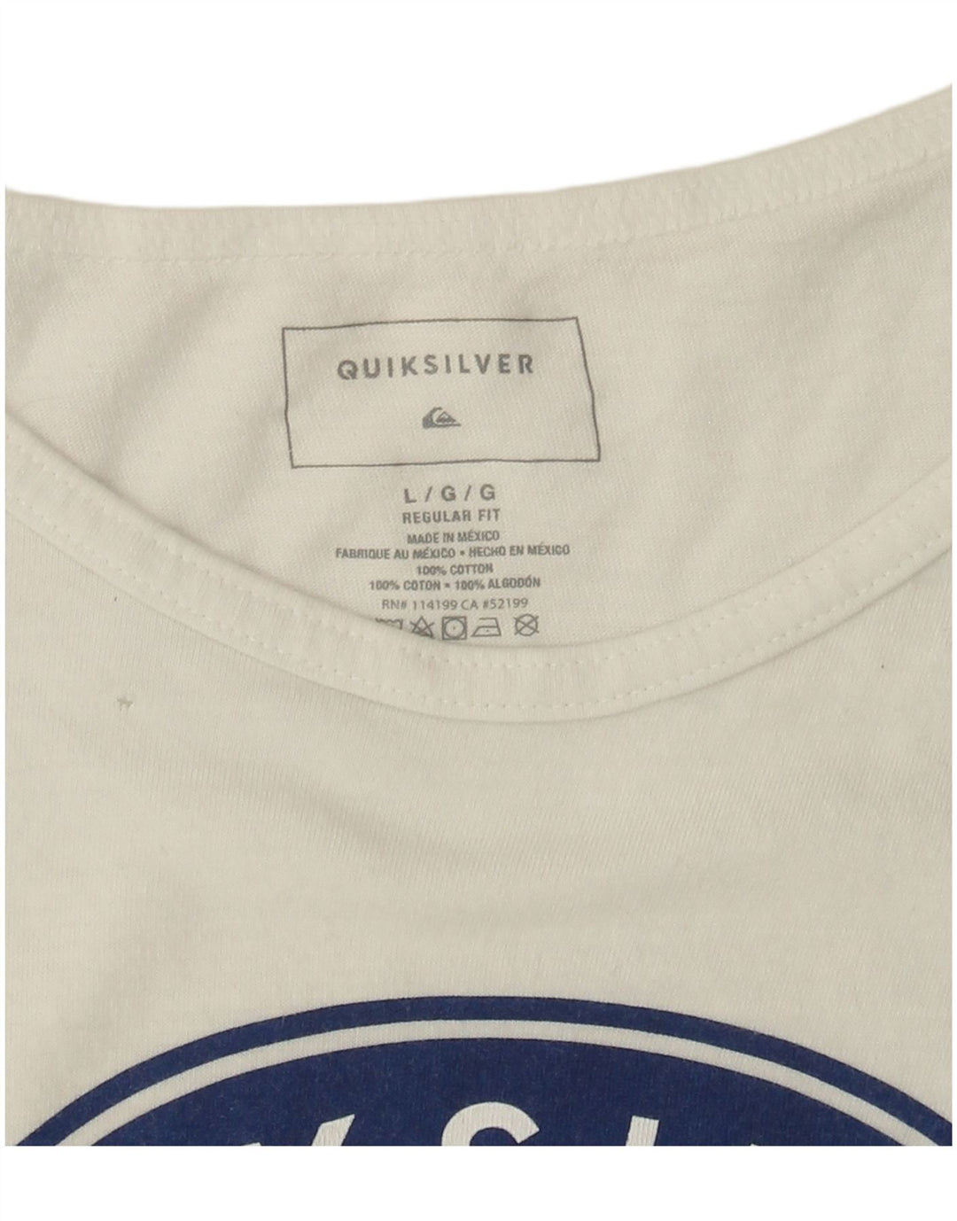 Colete gráfico masculino Quiksilver Top grande de algodão branco