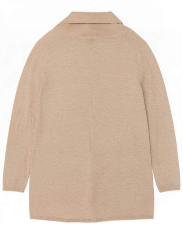 Suéter cardigã feminino Zara com gola xale longline Reino Unido 14 grande bege manchado