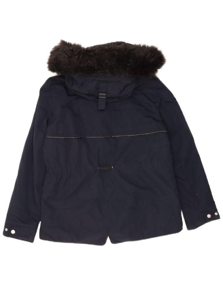 Zara Jaqueta Parka Feminina com Capuz Reino Unido 14 Médio Azul Marinho
