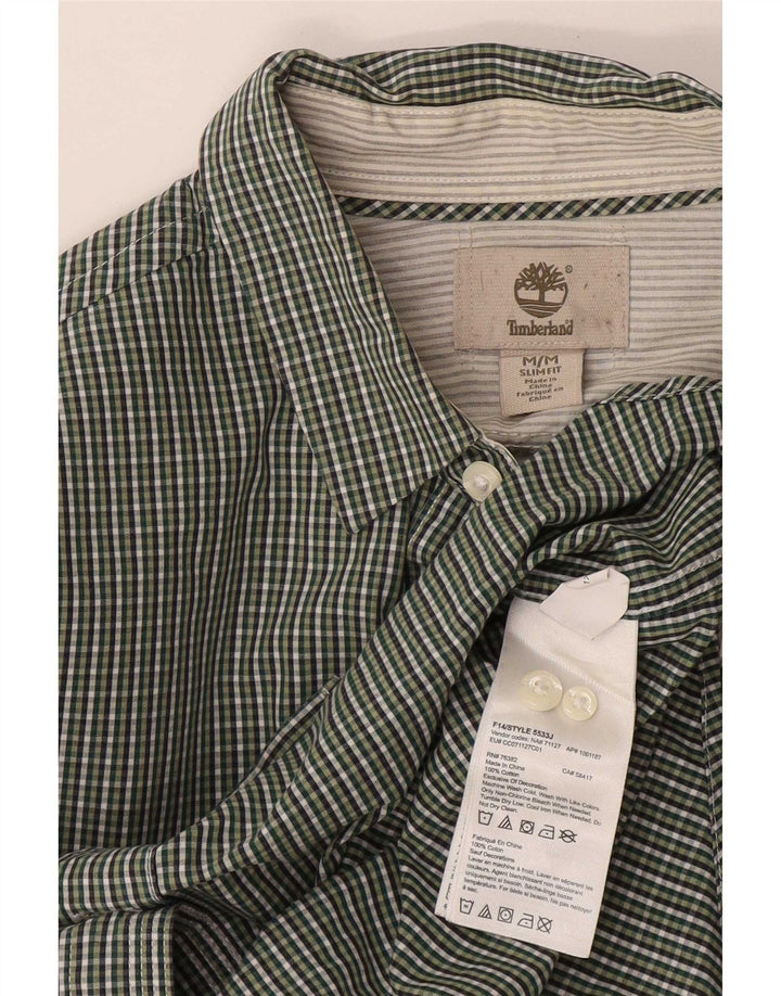 Timberland Mens Slim Fit Camisa Verde Médio Algodão Gingham