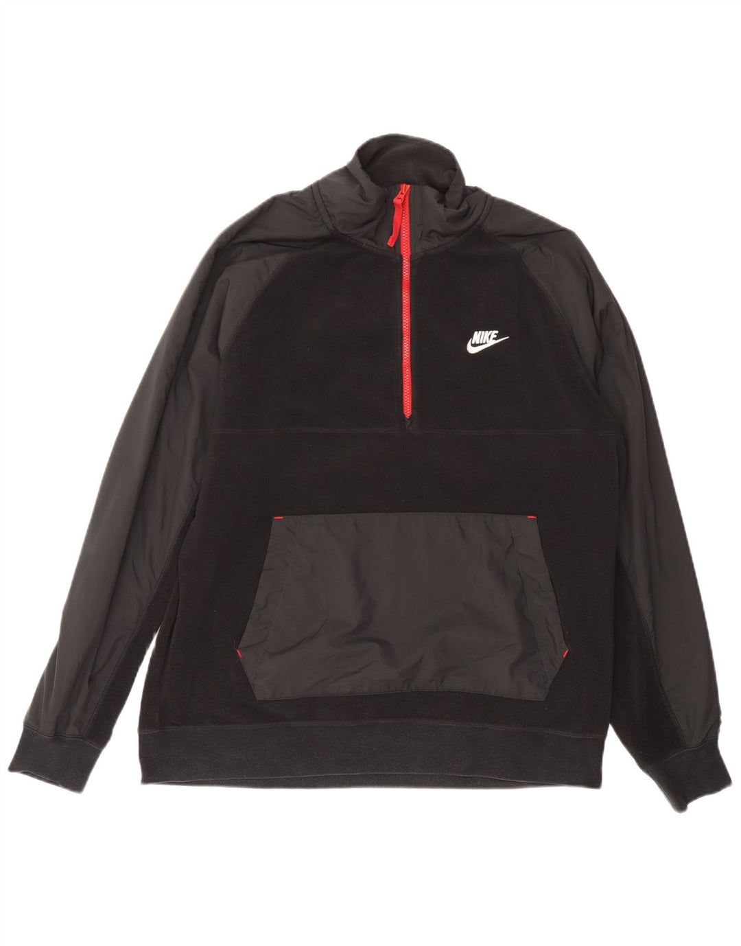 Suéter de lã masculino Nike com zíper e gola grande em poliéster colorblock preto