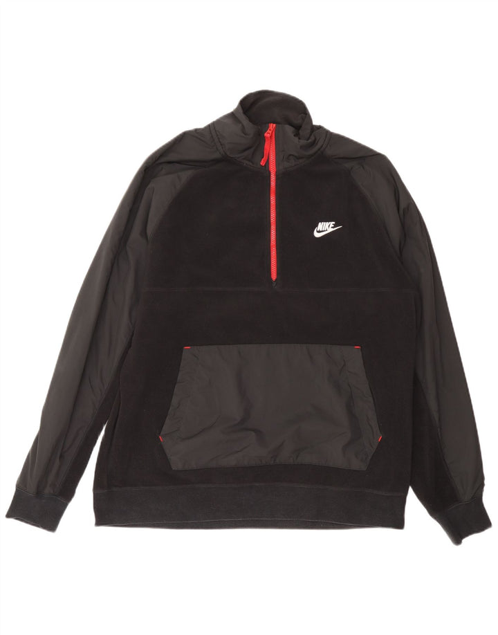 Suéter de lã masculino Nike com zíper e gola grande em poliéster colorblock preto