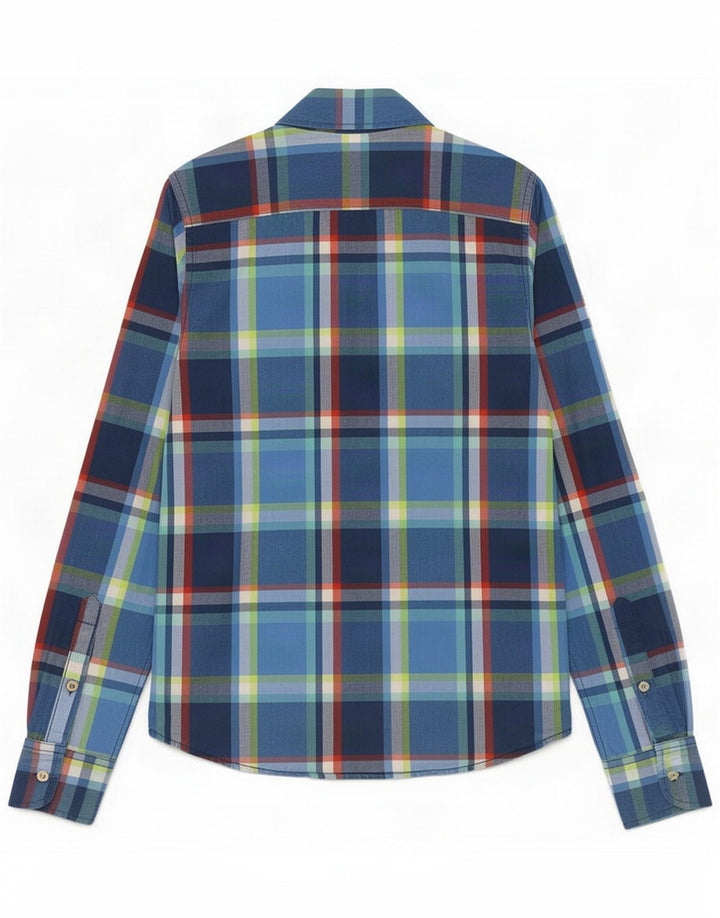 Camisa masculina Hollister de algodão xadrez azul médio