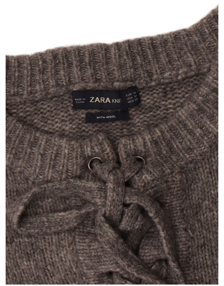 Zara Suéter feminino oversized com gola redonda Reino Unido 14 cinza médio