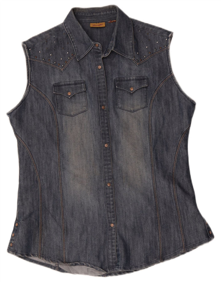 Camisa jeans feminina sem mangas Wrangler Reino Unido 16 grande azul