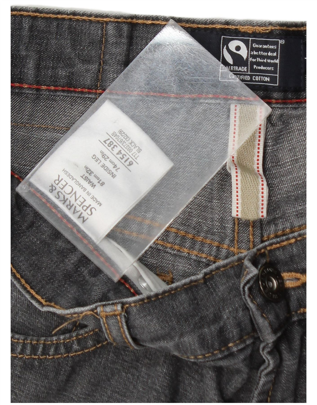 Calça jeans reta masculina Marks & Spencer Blue Harbor W32 L29 algodão cinza
