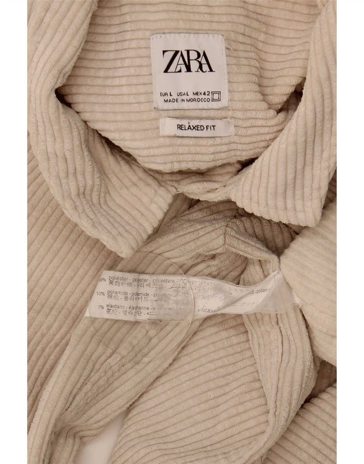 Zara Camisa masculina de veludo cotelê relaxado grande poliéster bege