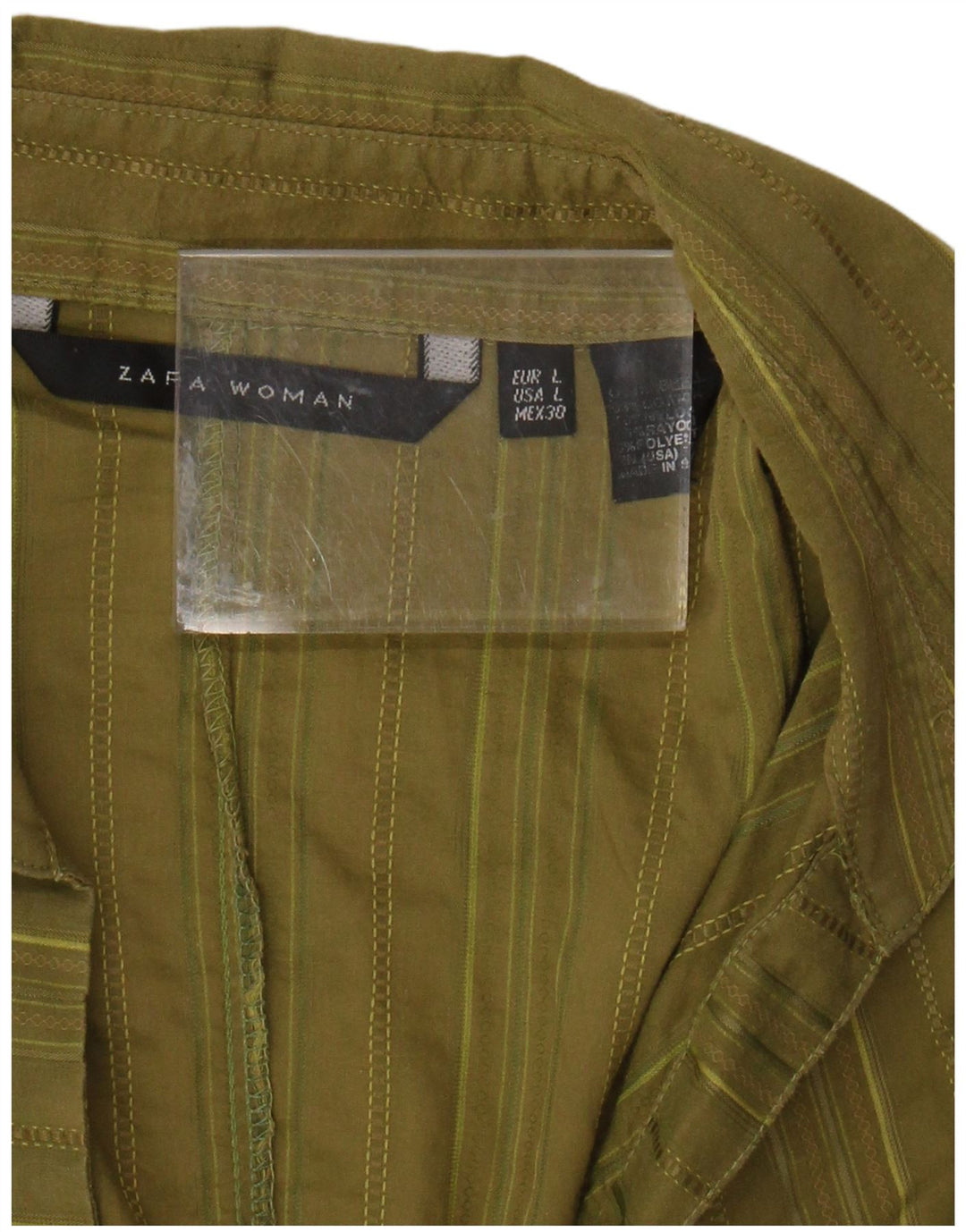 Pulôver feminino de manga curta ZARA Reino Unido 14 grande algodão listrado cáqui