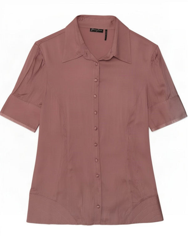 Blusa feminina de manga curta Guess Reino Unido 12 seda rosa médio