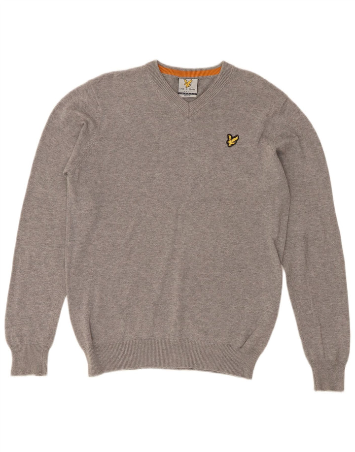 Lyle & Scott Suéter masculino com gola V e algodão cinza médio