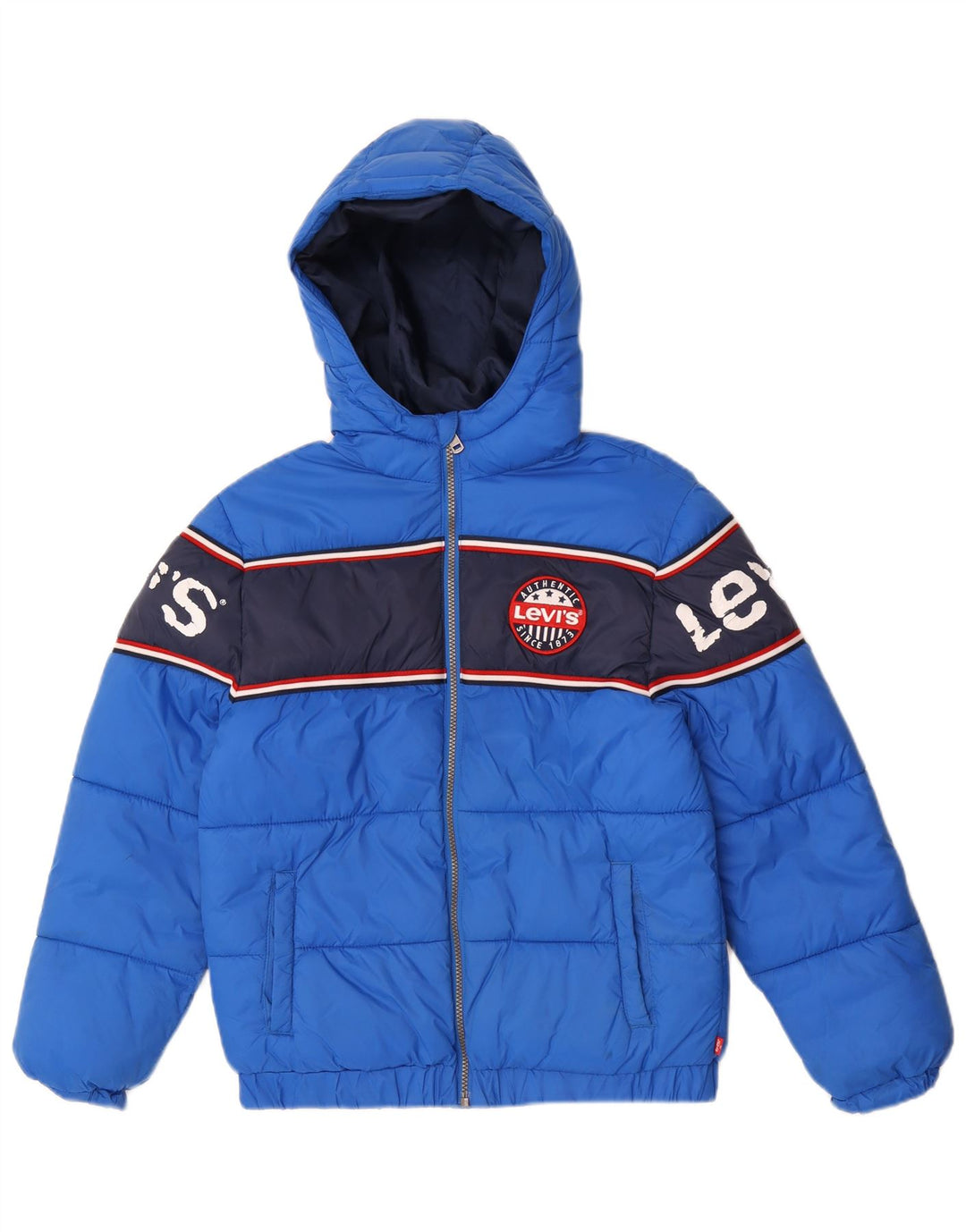 Jaqueta acolchoada com capuz gráfico Levi's Boys 12-13 anos grande bloco colorido azul