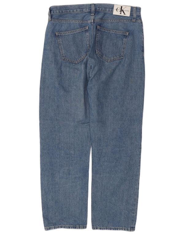 CALVIN KLEIN Calça jeans reta masculina de cintura alta W30 L28 algodão azul