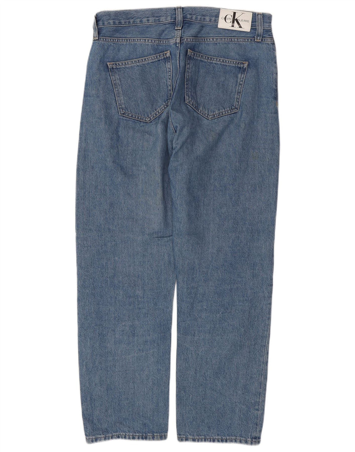 CALVIN KLEIN Calça jeans reta masculina de cintura alta W30 L28 algodão azul