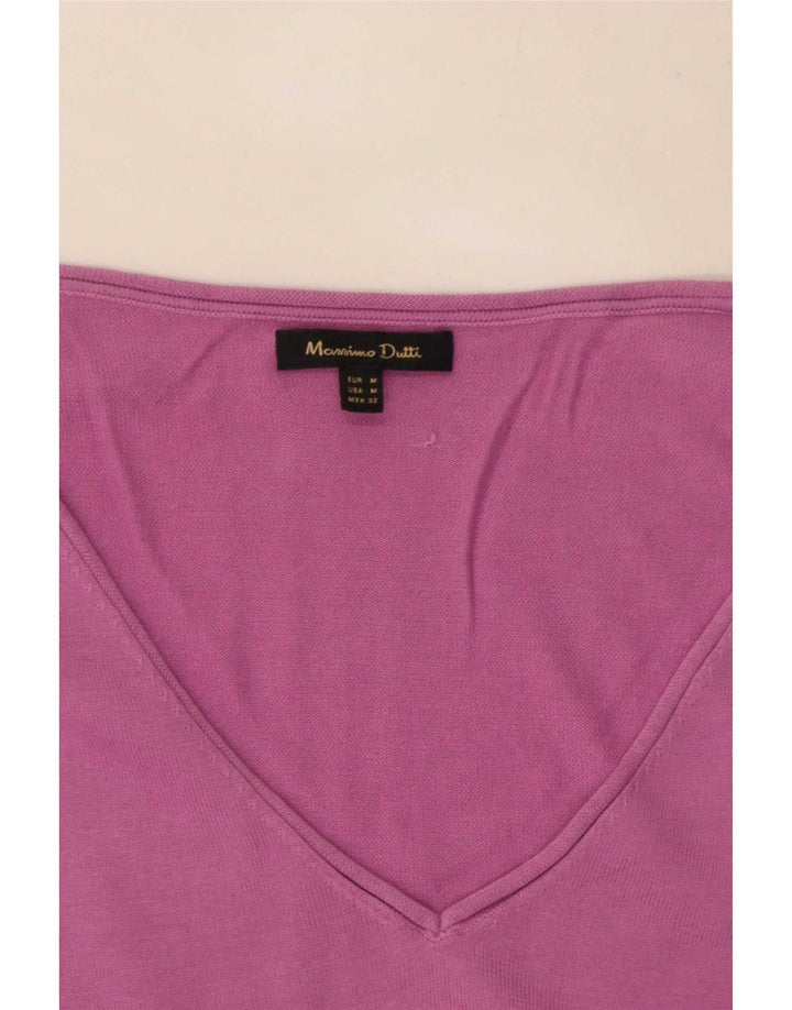 Suéter feminino Massimo Dutti com decote em V Reino Unido 14 médio rosa