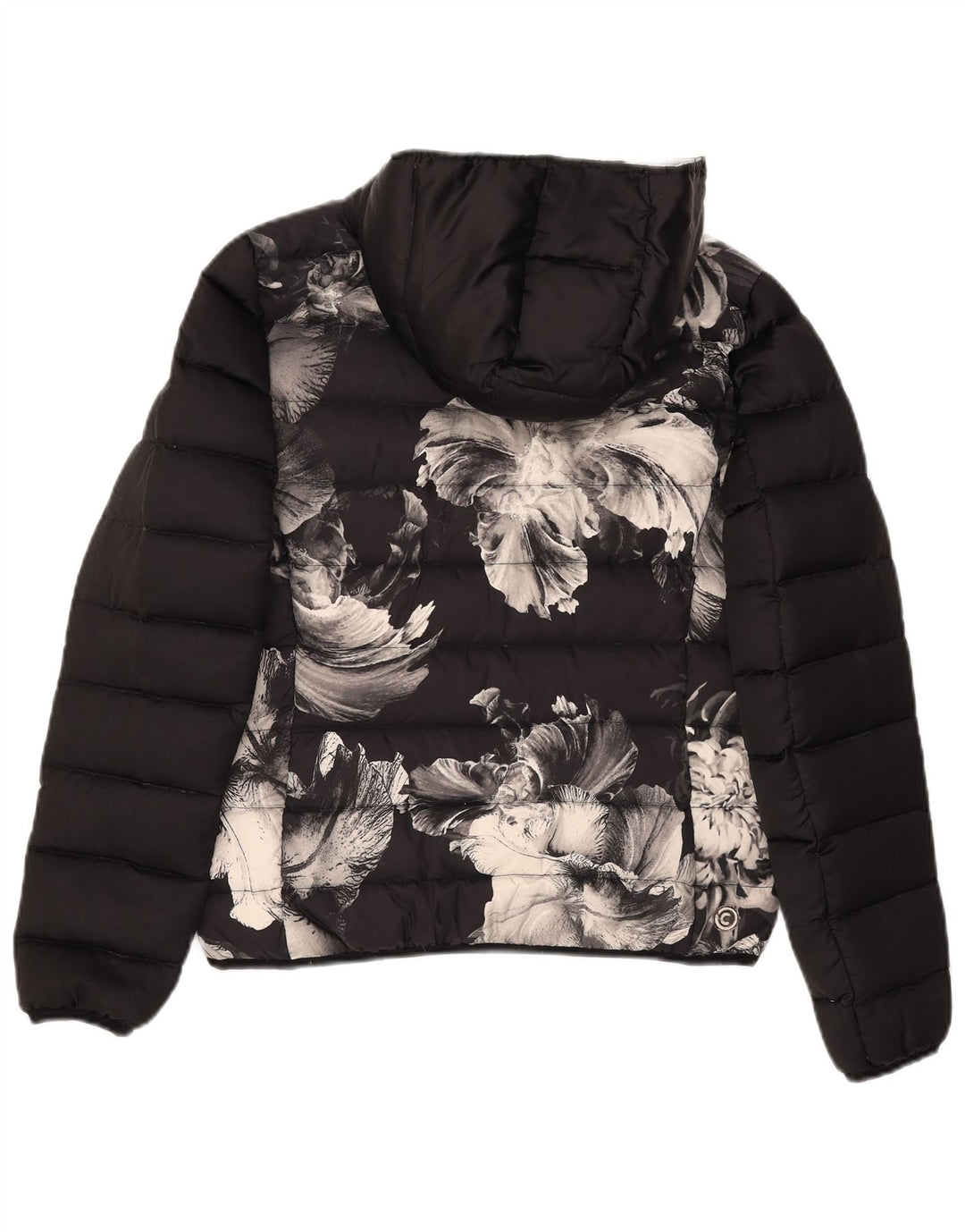 Jaqueta feminina acolchoada com capuz gráfico Colmar IT 44 médio preto floral