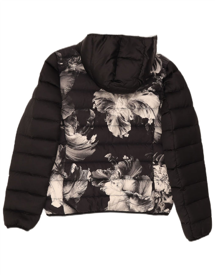 Jaqueta feminina acolchoada com capuz gráfico Colmar IT 44 médio preto floral