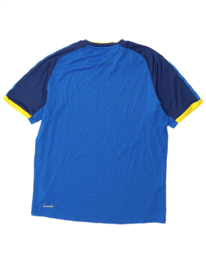 Camiseta masculina Adidas Climacool Top médio azul colorblock poliéster