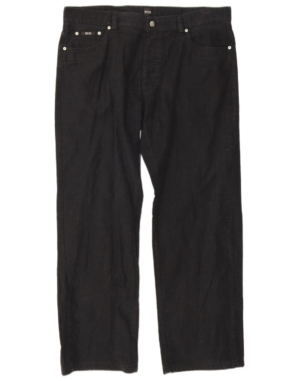 Hugo Boss Mens Texas Calças retas casuais W38 L29 risca de giz preta
