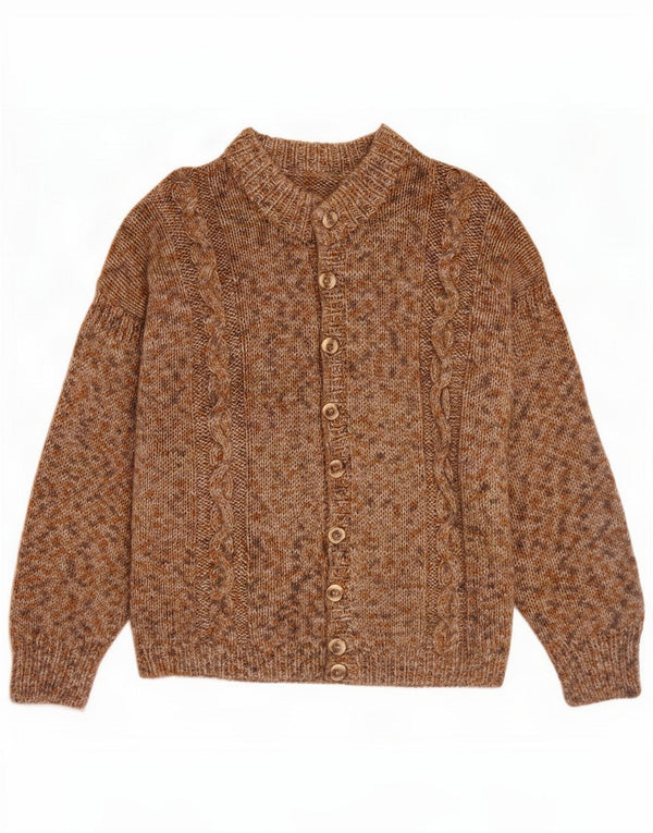 Suéter cardigã masculino vintage grande marrom manchado