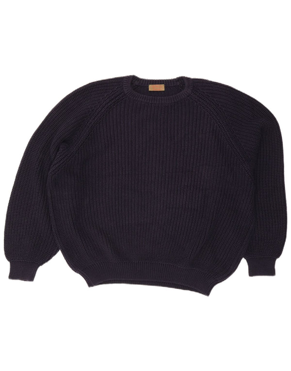 Suéter vintage masculino com gola redonda XL azul marinho