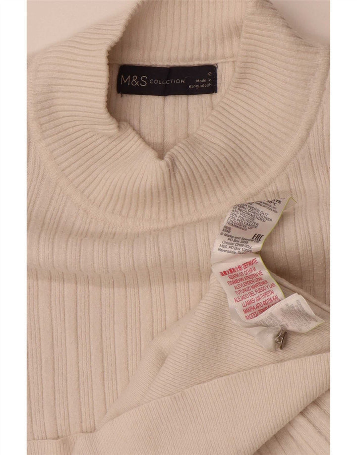 Suéter feminino Marks & Spencer com gola tartaruga e gola redonda Reino Unido 12 médio branco