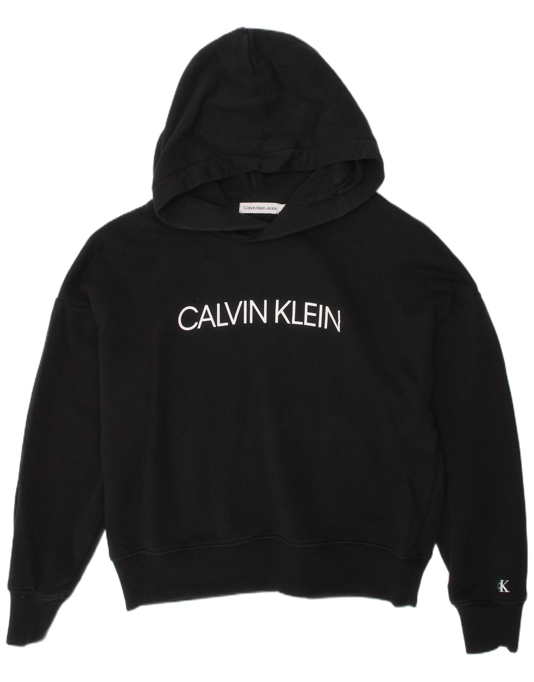 CALVIN KLEIN JEANS Suéter feminino com capuz e estampa gráfica 11-12 anos preto
