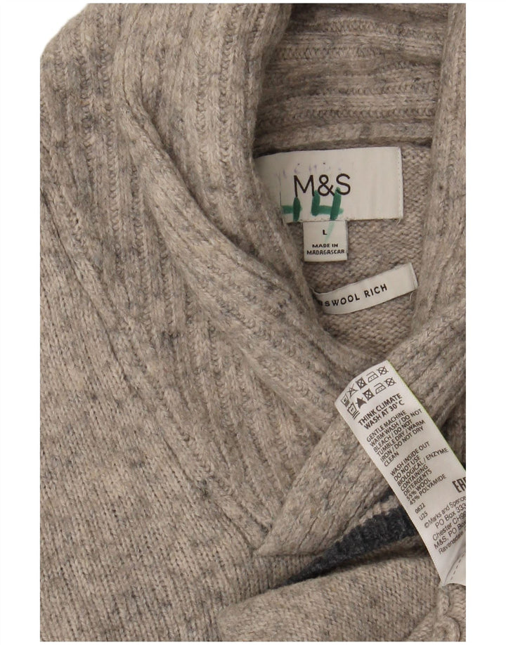 Suéter masculino Marks & Spencer com gola xale e lã manchada cinza grande