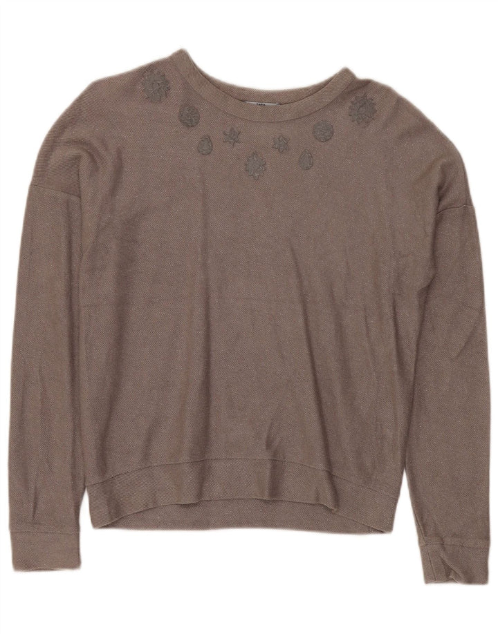 ZARA Suéter feminino oversized com gola canoa Reino Unido 10 pequeno cinza