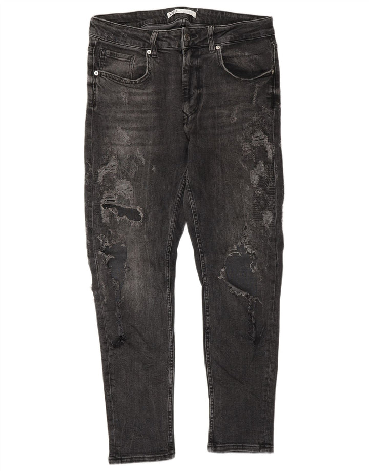 ZARA Mens Jeans Slim Distressed EU 42 Grande W32 L30 Cinza