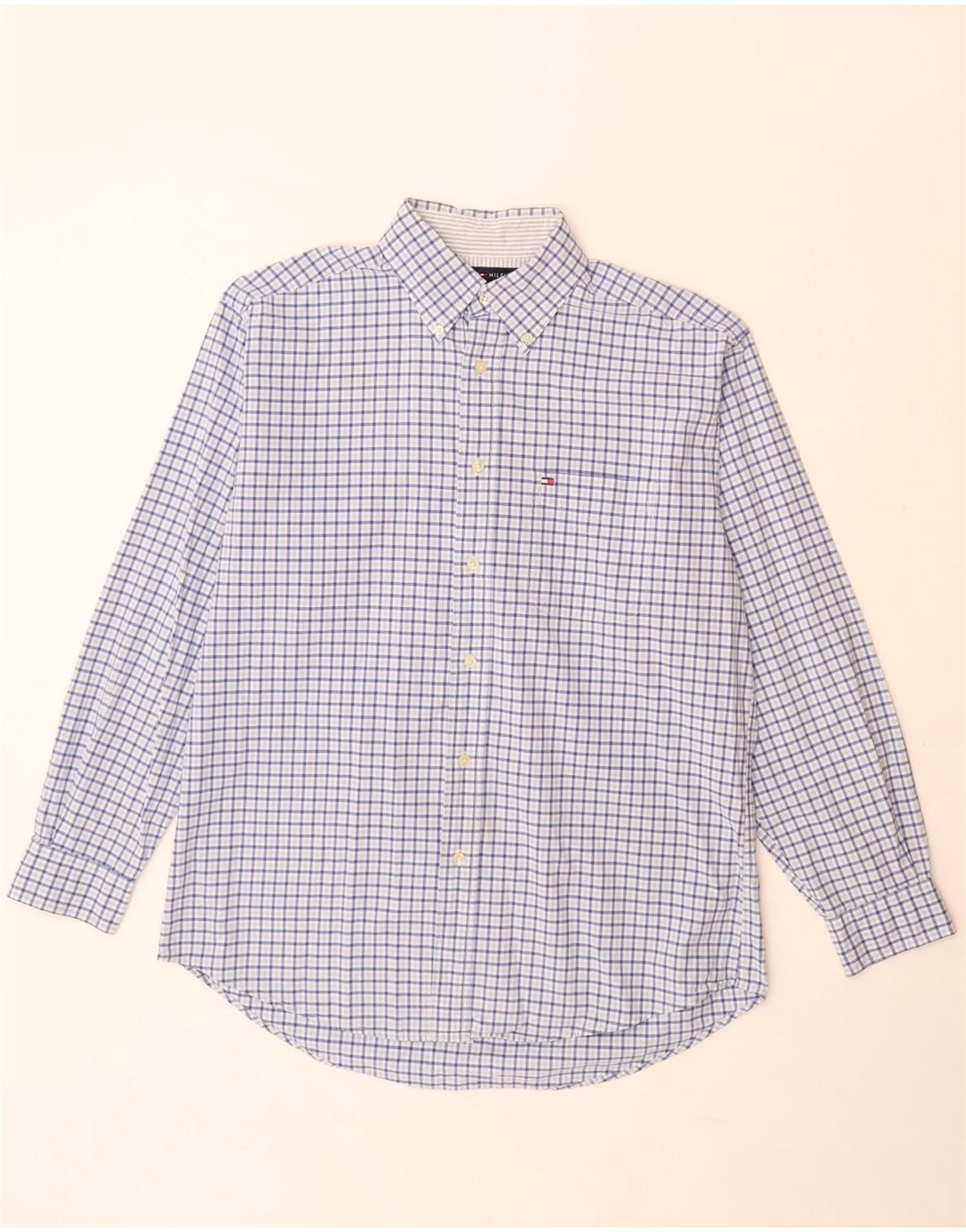 Camisa masculina Tommy Hilfiger de algodão guingão azul médio